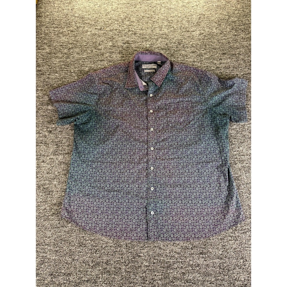 Nick Graham Everywhere Stretch Modern Fit Shirt Mens 2XL Purple Green Button Up